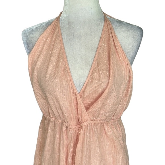 Urban Outfitters Winona Peach Metallic Gold Striped Halter Wide Leg Jumpsuit - L - Picture 7 of 16